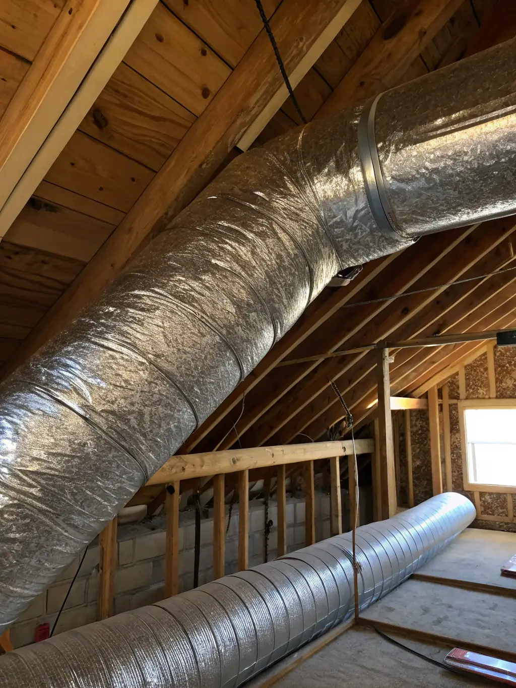 An image of a modern attic with shiny new insulation, highlighting the quality of materials used.